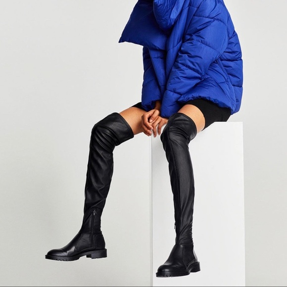 ZARA | Boots Black Above The Knee Moto Style - Picture 1 of 13